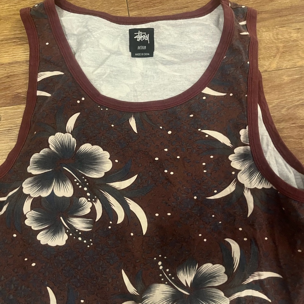 Stussy Floral Tank Top in Burgundy